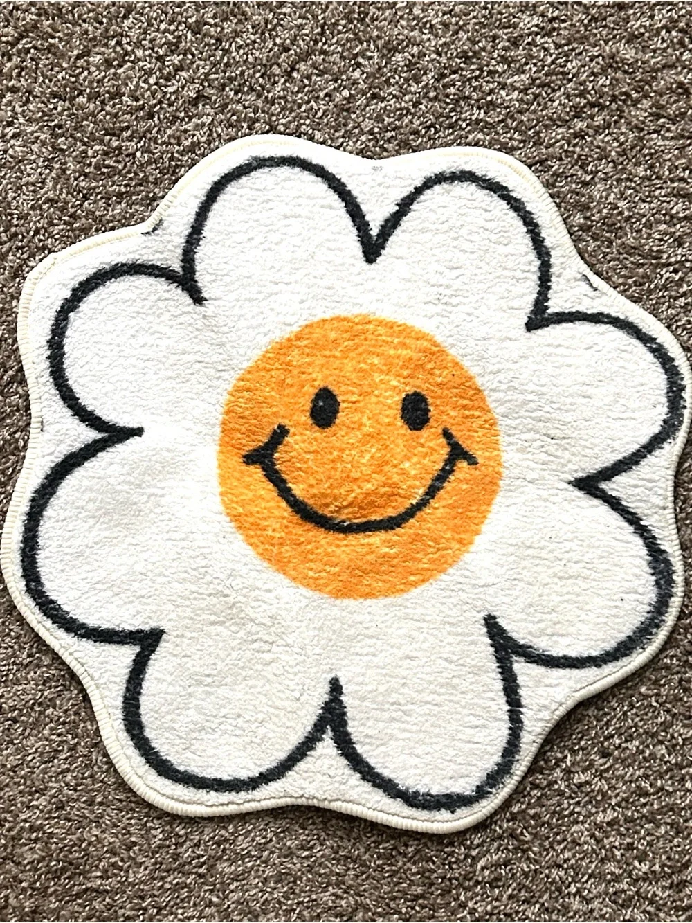 Smiley Daisy Flower Rug - White and Orange